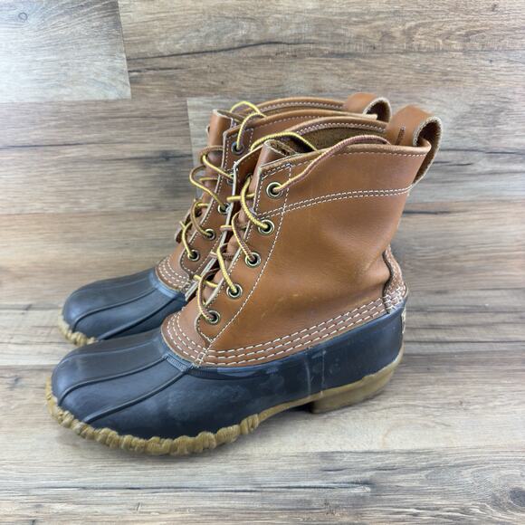 LL Bean Hunting Duck Boots 8” Women’s Size 7 Brown 5 Eye Boots - Picture 1 of 7